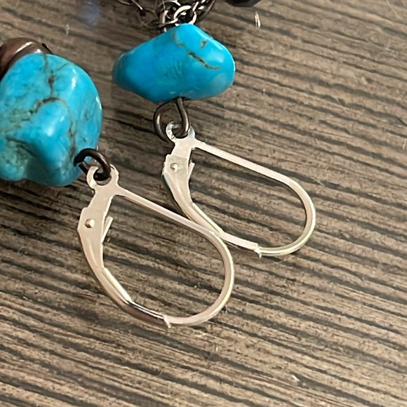 Vintage Sterling Lever Back Shell, Stone, and Crystal Dangle Earrings - Picture 4 of 12